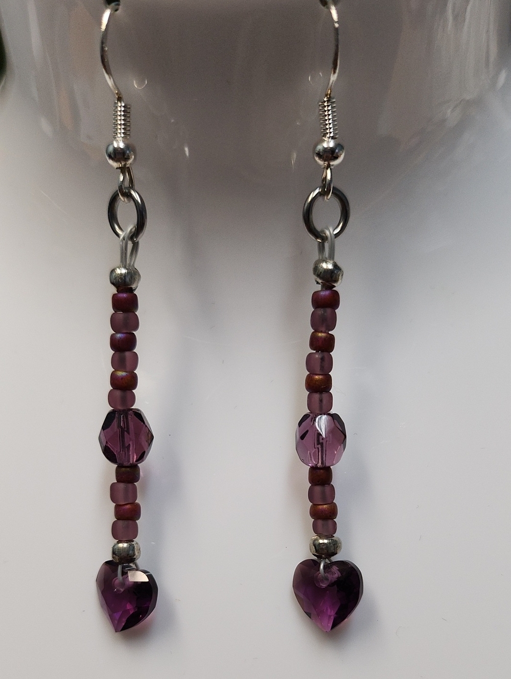 Purple Heart Crystal Bead Dangle Earrings!